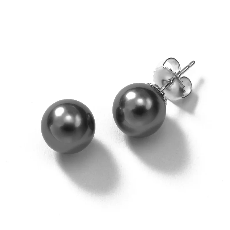 Large Crystal Drop Earrings For Fashionistas-Dark Grey Freshwater Pearl Earrings, 8.5 MM, 14K White Gold