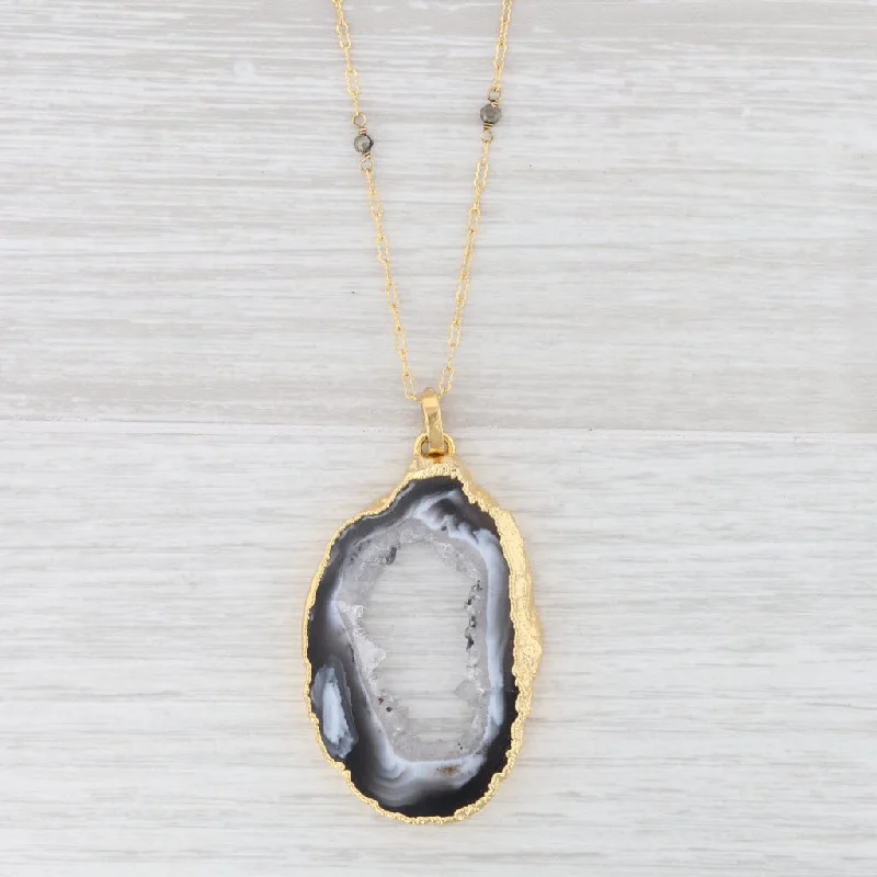 Trendy Gold Pendant Necklaces For Bold Fashion-New Nina Nguyen Geode Quartz Pendant 38-40" Necklace Sterling Gold Vermeil