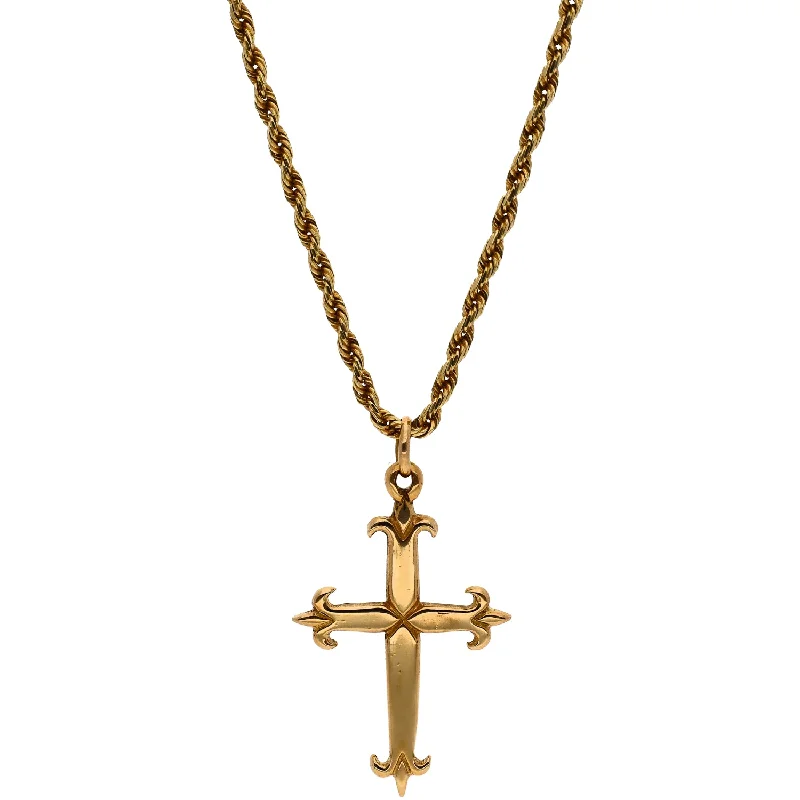 Elegant Gold Pendant Necklaces For Special Occasions-14K Yellow Gold Cross Pendant with Gold Rope Chain