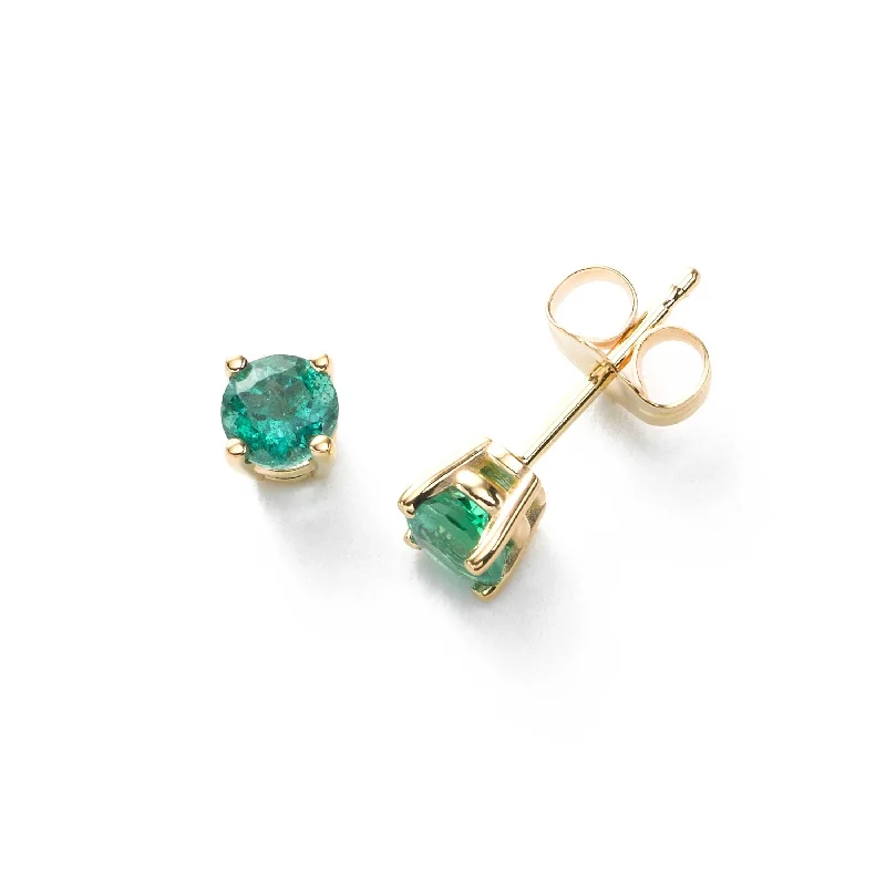 Luxury Diamond Drop Earrings For Glamour-Emerald Stud Earrings, 4.5 MM, 14K Yellow Gold