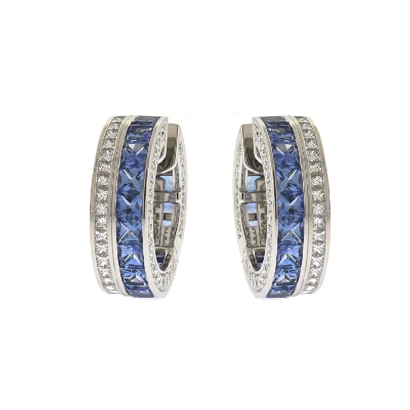 Stylish Dangle Earrings For Every Day-French Cut Sapphire and Diamond Masterpiece Clutch Earrings