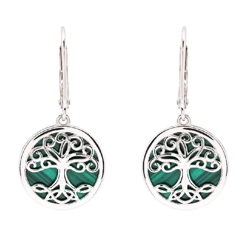 Sparkling Stud Earrings For Formal Events-Sterling Silver Tree of Life Earrings with Malachite SE2326