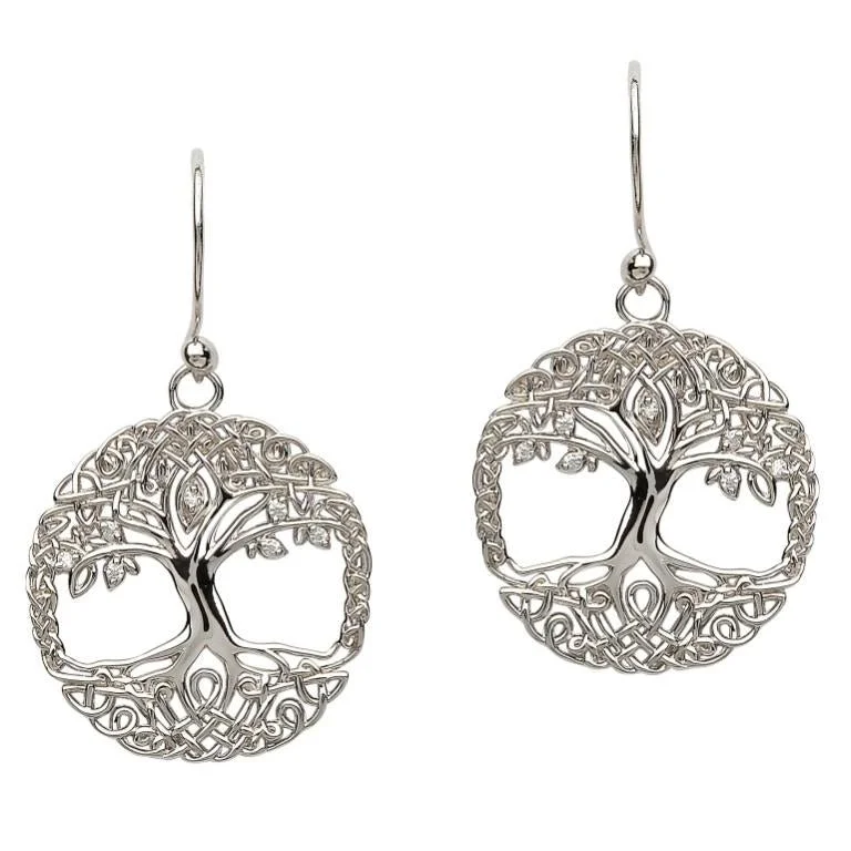 Creative Earrings For Artistic Expression-Sterling Silver Tree of Life Earrings SE2103CZ