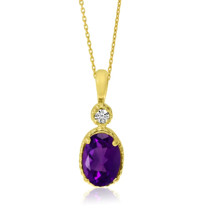 Bold Crystal Pendant Necklaces For Weddings-YELLOW GOLD AMETHYST PENDANT NECKLACE