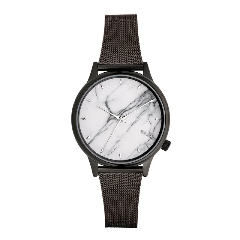 Watches With Embellishments-Komono Women's Black Mesh Bracelet Watch - Estelle Royale Marble Dial | KOM-W2867