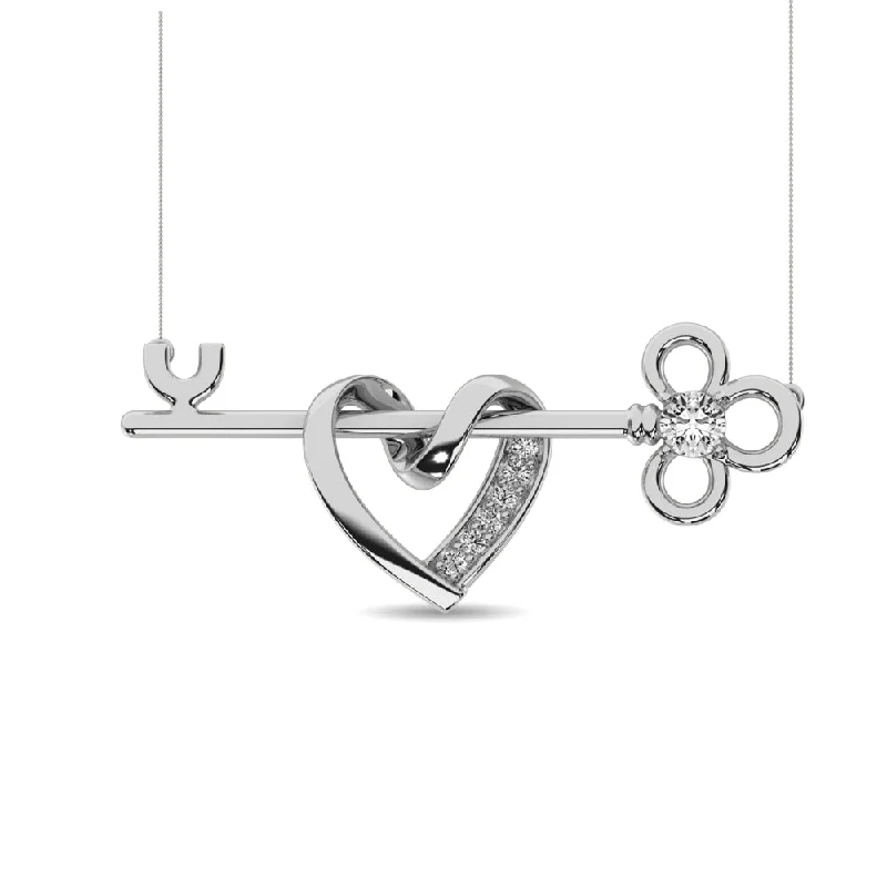 Silver Long Necklaces For Chic Style-Diamond 1/20 ct tw Heart and Key Necklace in Sterling Silver