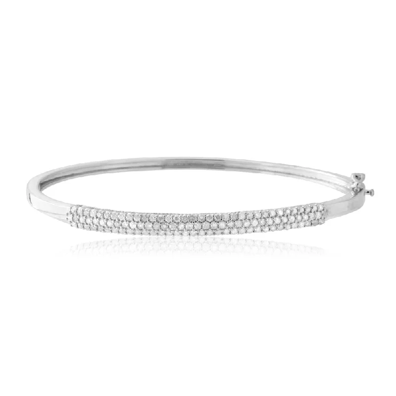 Bangles For Festival Fashion-1 Carat Diamond Hinge Bangle 60mm in Sterling Silver