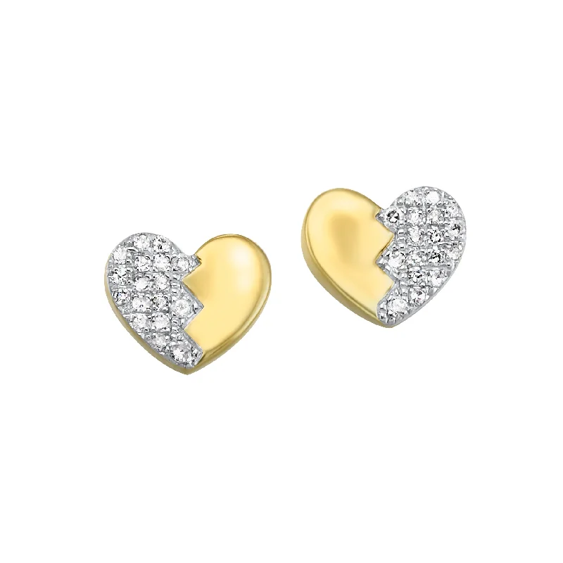 Rose Gold Stud Earrings For Delicate Looks-1/8 Ctw Diamond Heart Earrings in 10 Karat Yellow Gold