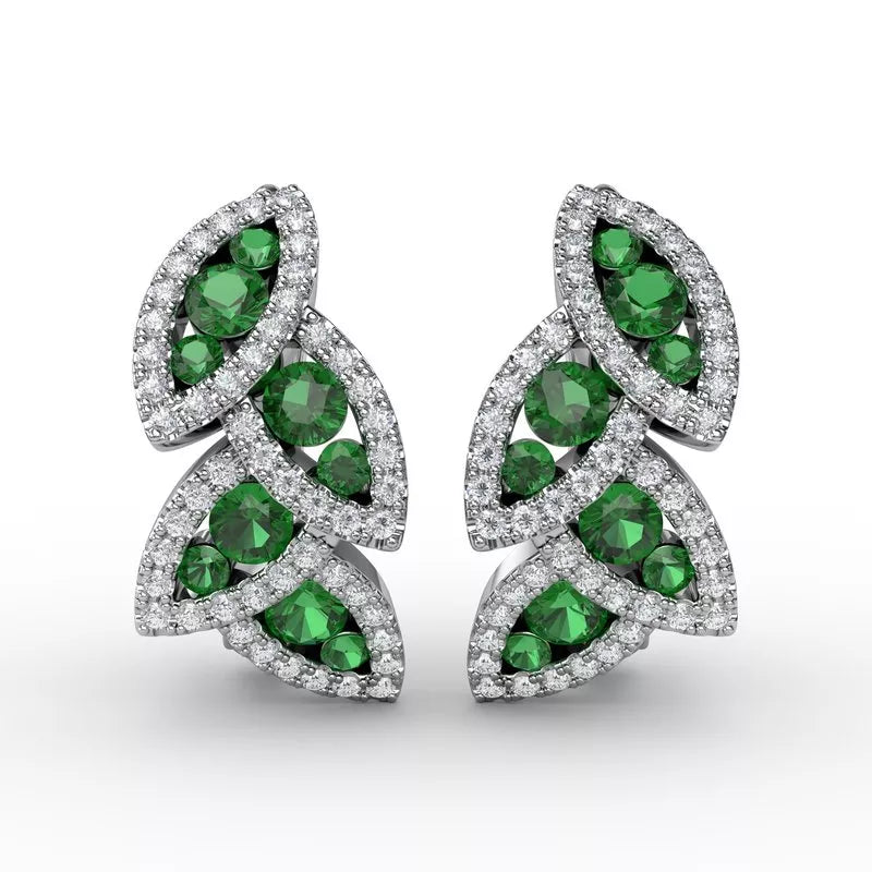 Personalized Earrings For Special Moments-Fana Dramatic Emerald and Diamond Leaf Earrings