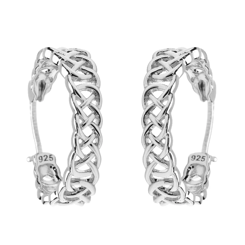 Elegant Earrings For Formal Occasions-Sterling Silver Large Celtic Knot Hoop Earrings SE2443