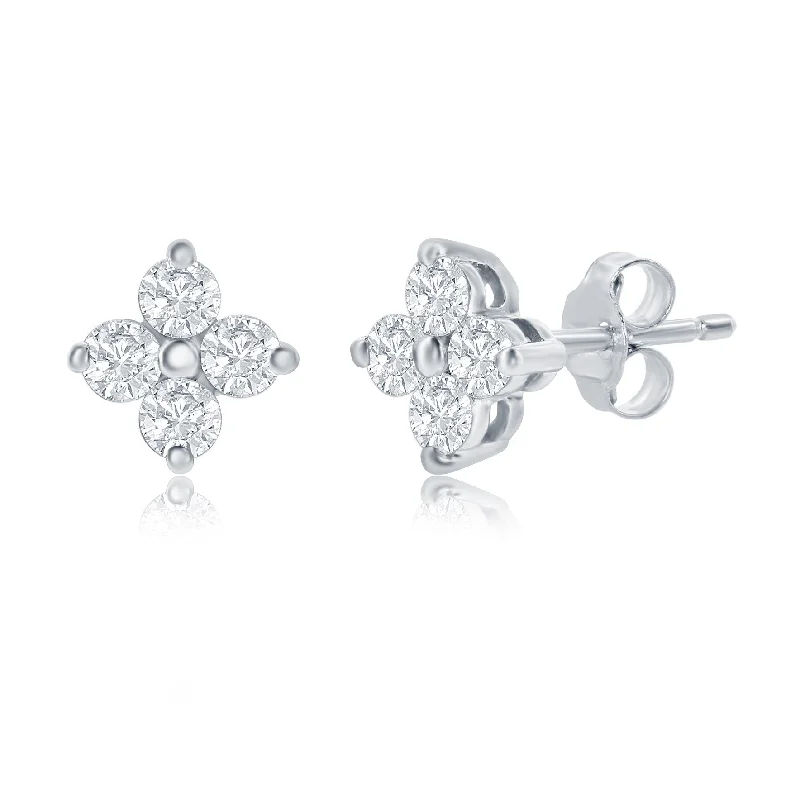 Cute Stud Earrings For Kids-14K White Gold Diamond Floral Stud Earrings - 1/2ct Total, SI Clarity