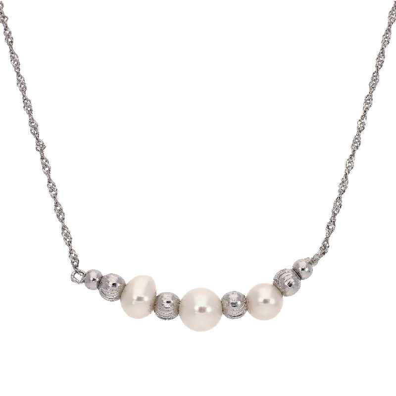 Trendy Gemstone Necklaces For Fashionistas-"Generations Of Love" Sterling Silver Genuine Cultured Pearl Necklace 18"