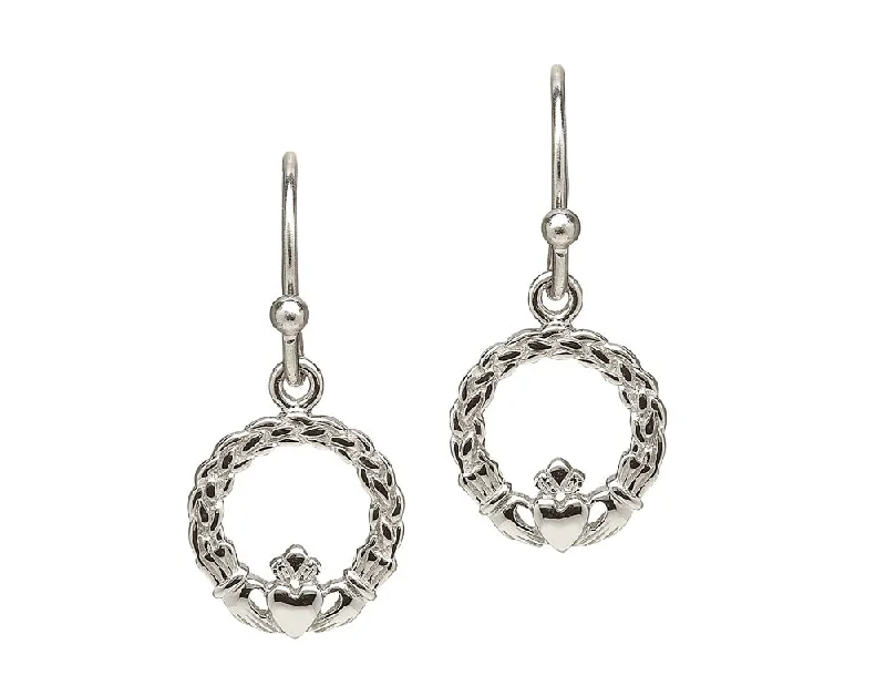 Vintage Inspired Earrings For Retro Lovers-Sterling Silver Dainty Claddagh Drop Earrings - ANU2047