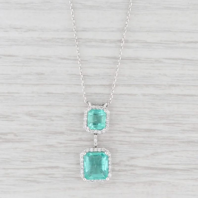 Simple Gemstone Necklaces For Elegant Look-New 3.8ctw Emerald Diamond Halo Pendant Necklace 14k White Gold 18" Cable Chain