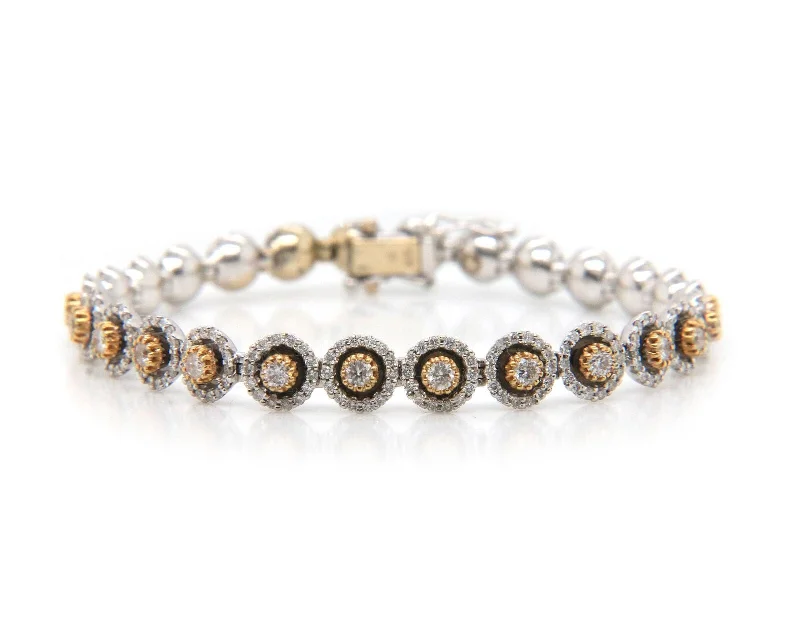 Bracelets For Chic Vibes-3.48ctw Diamond Halo Frame Two Tone Line Bracelet in 18K