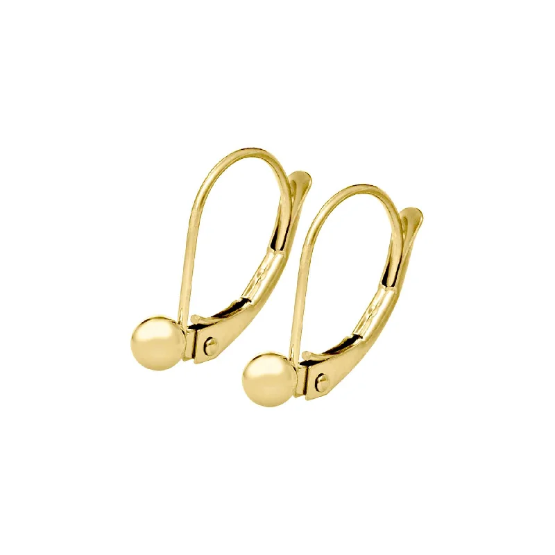 Trendy Stud Earrings For Modern Women-Child's Gold Ball Leverback Earrings, 14K Yellow Gold