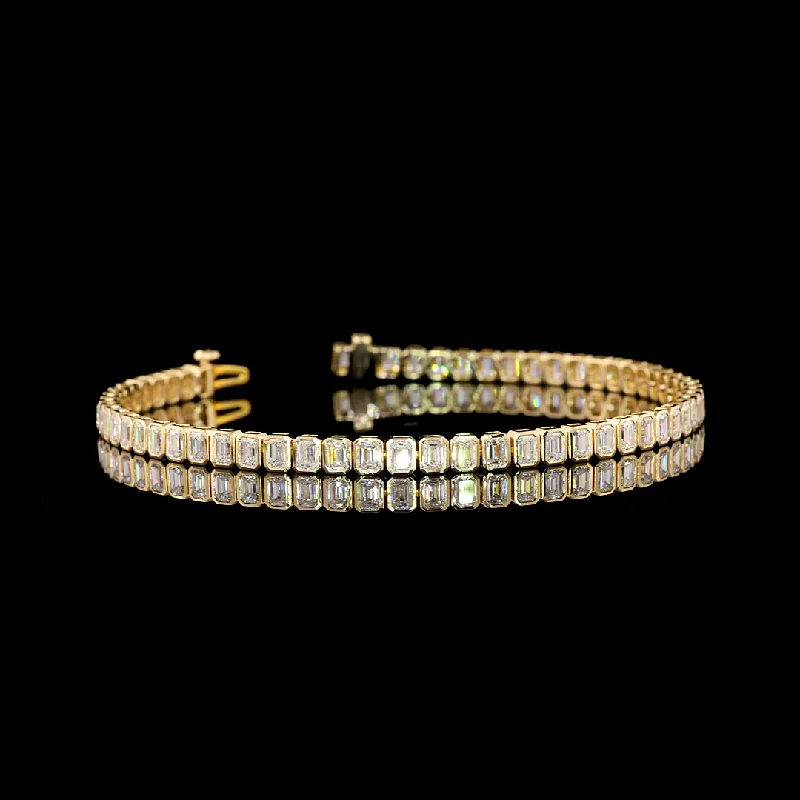 Bracelets For Bridesmaids-14K Yellow Gold Lab Grown Diamond Emerald Tennis Bracelet BC863