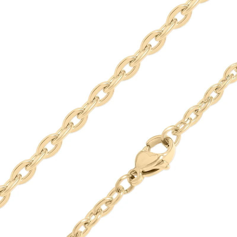 Gorgeous Crystal Chain Necklaces For Elegant Looks-18K Gold PVD Stainless Steel Flat Oval Loop Chain / CHN0051