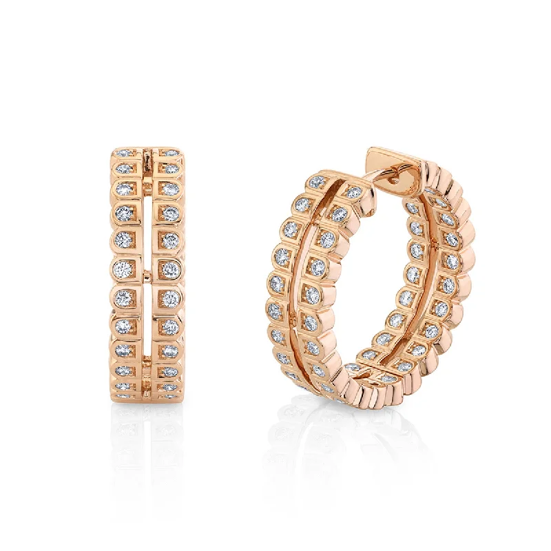 Classic Drop Earrings For Evening Wear-Double Scallop Silhouette Diamond Hoop Earrings