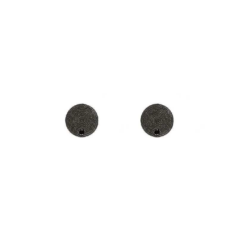 Classic Drop Earrings For Bridal Looks-Sterling Silver Black Rhodium Textured Disc Cufflinks with Round Black Diamonds