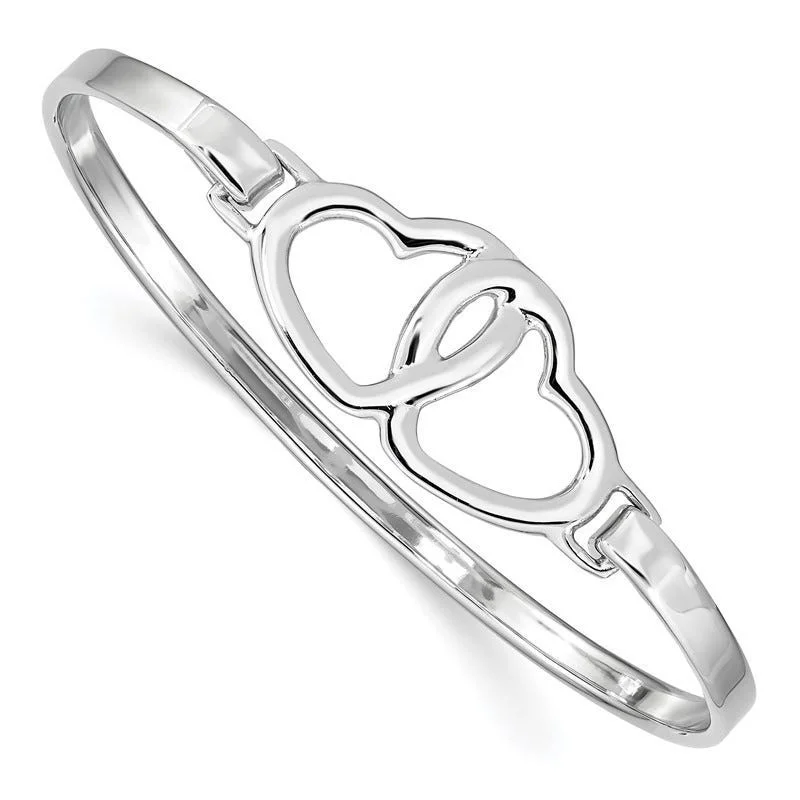 Bangles With Heart Patterns-Sterling Silver Rhodium-plated Heart Bangle