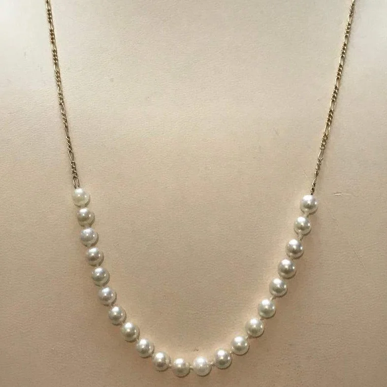 Elegant Chain Necklaces For Minimalist Style-14K Karat Solid Yellow Gold Figeroe Necklace With Genuine White Pearls