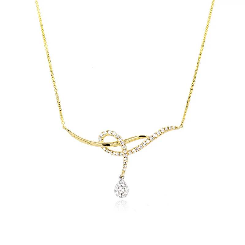 Silver Heart Pendant Necklaces For Romantic Gifts-YELLOW GOLD AND DIAMOND NECKLACE WITH WOVEN DESIGN, .51 CT TW