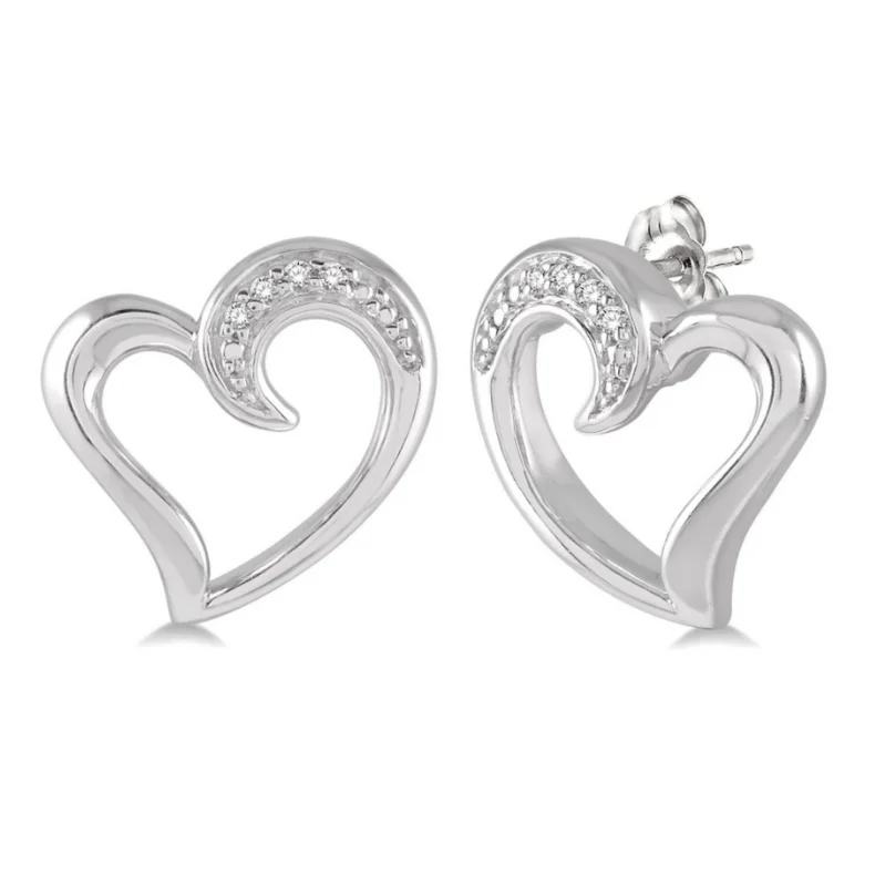 Beautiful Pearl Drop Earrings For Weddings-Sterling Silver 1/50 Carat Diamond Heart Earrings