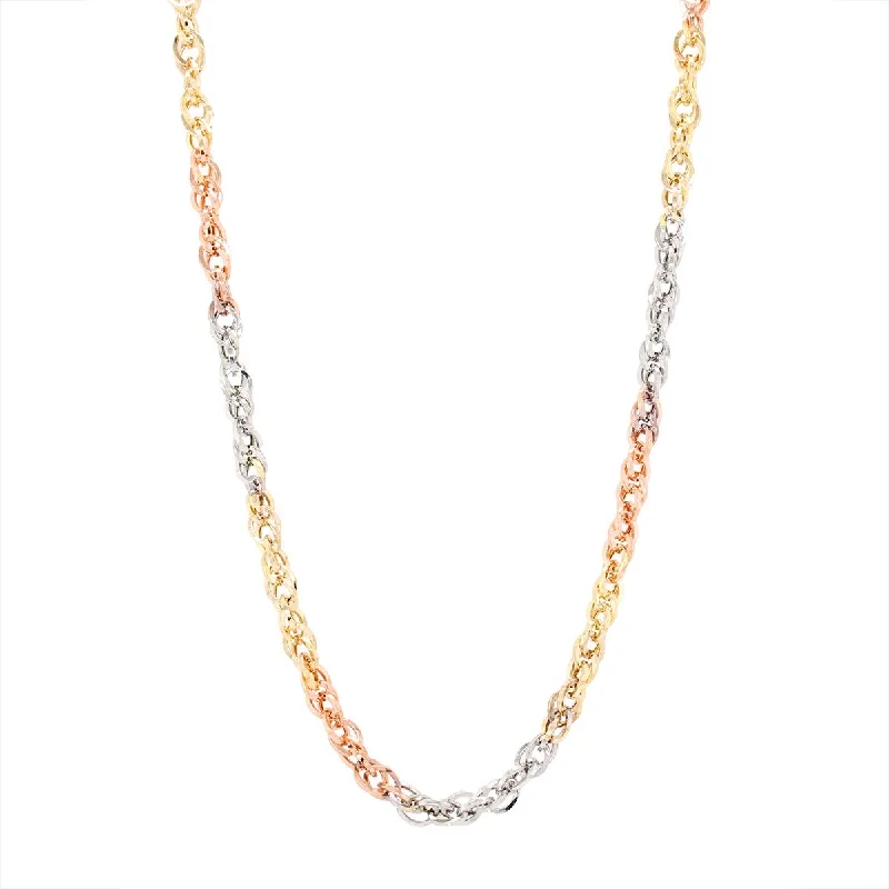 Elegant Heart Shaped Necklaces For Romantic Fashion-TRI-TONE GOLD NECKLACE WITH DOUBLE CABLE CHAIN LINKS, 20 INCHES