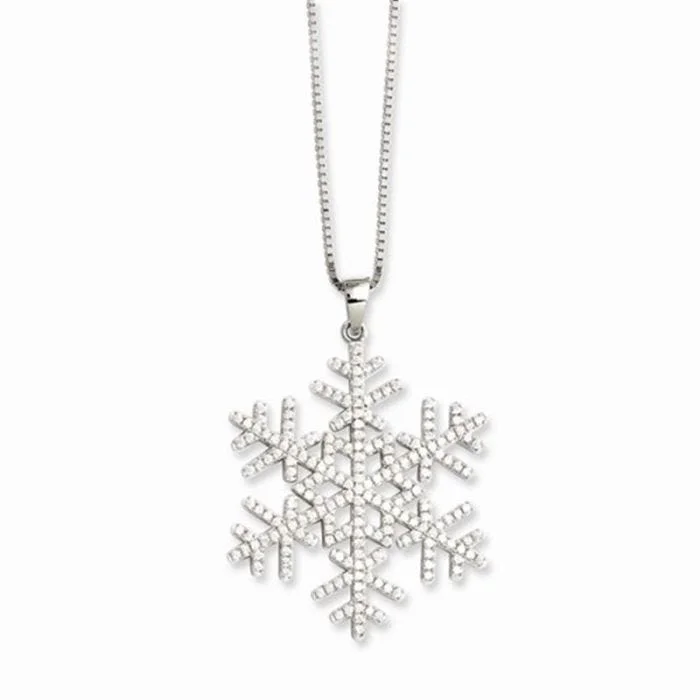 Gold Plated Necklaces With Diamonds-Sterling Silver And CZ Brilliant Embers Snowflake Necklace