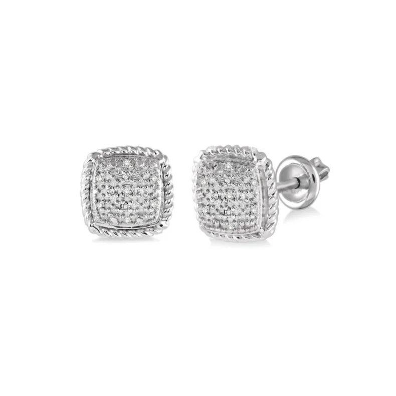 Elegant Dangle Earrings For Bridal Look-1/20 Ctw Single Cut Diamond Earrings in Sterling Silver