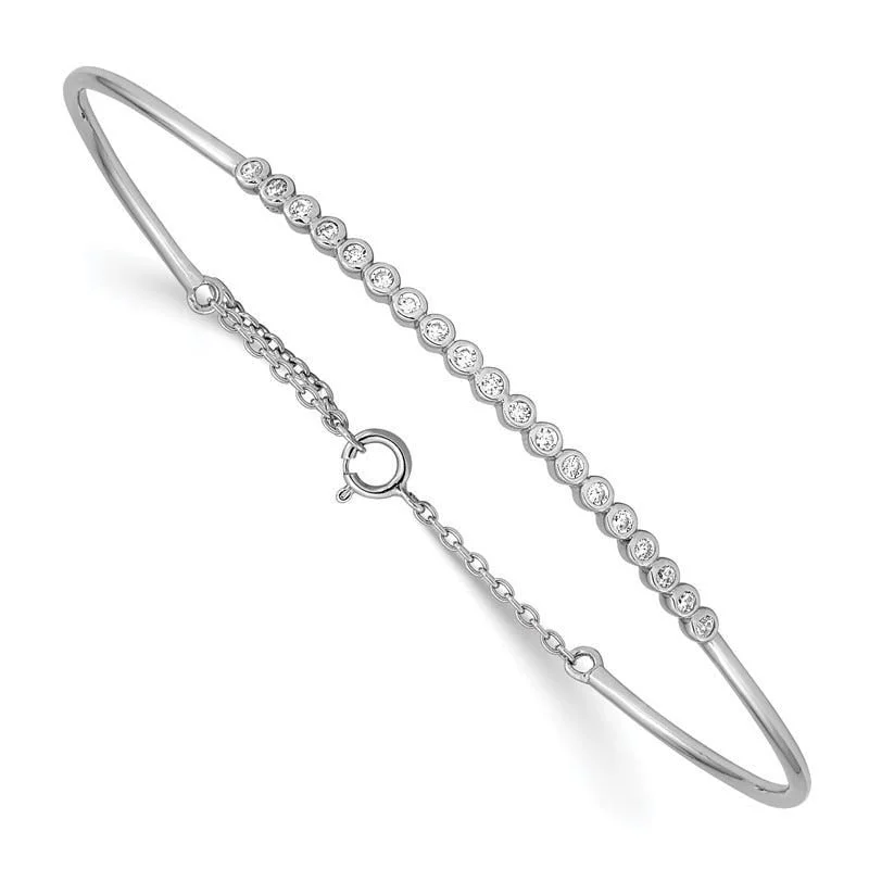 Bangles For Bridal Accessories-Sterling Silver Rhodium Plated Children's CZ Bangle with Safety Chain Bracelet