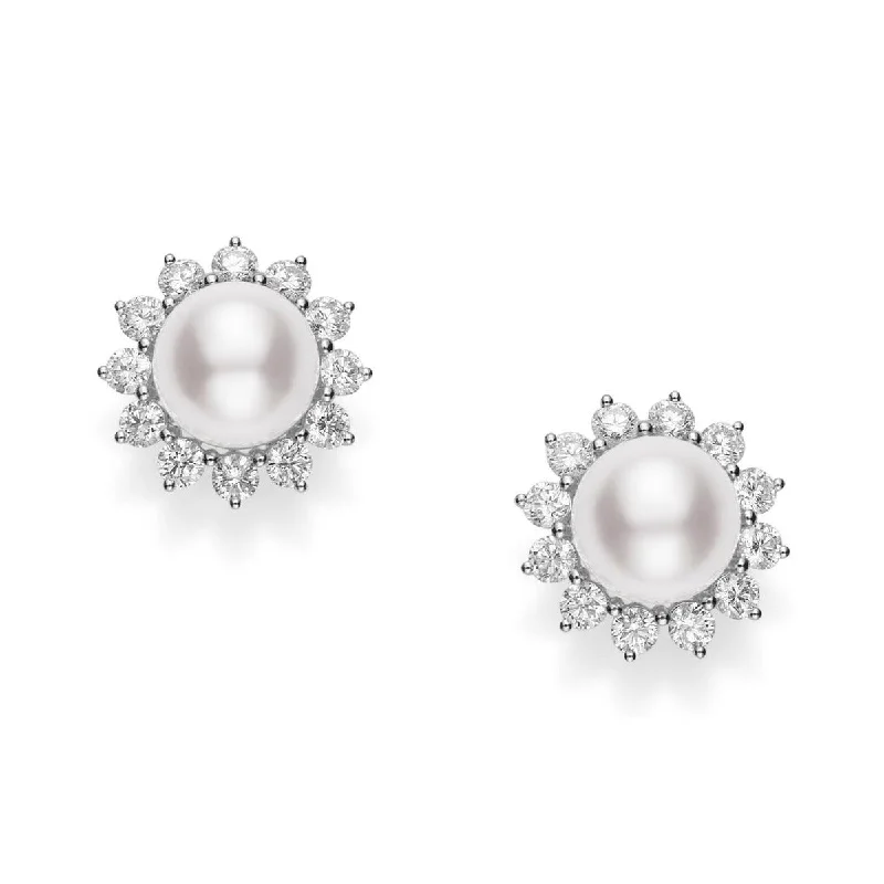 Sparkling Stud Earrings For Formal Events-Classic Elegance Akoya Cultured Pearl and Diamond Earrings