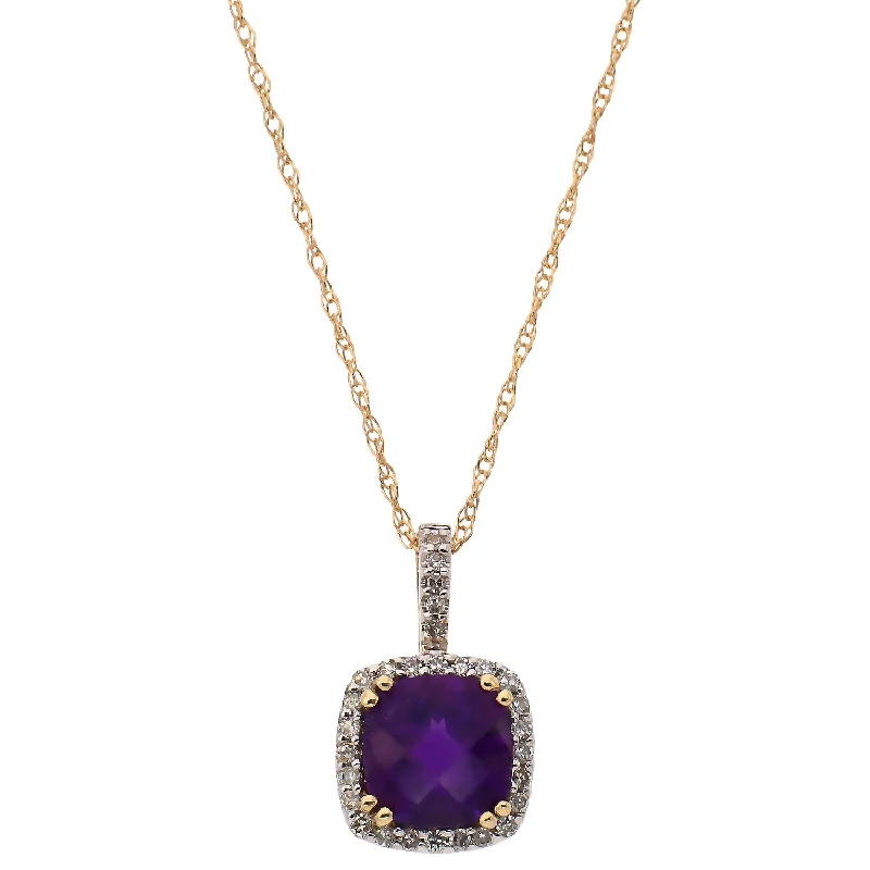 Stylish Nameplate Necklaces For Custom Gifts-14K Yellow Gold Amethyst and Diamond Necklace