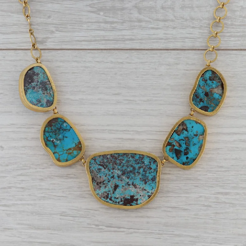 Layered Gold Necklaces For Bold Fashion-New Nina Nguyen Turquoise Statement Necklace Sterling Gold Vermeil 20" Wisdom