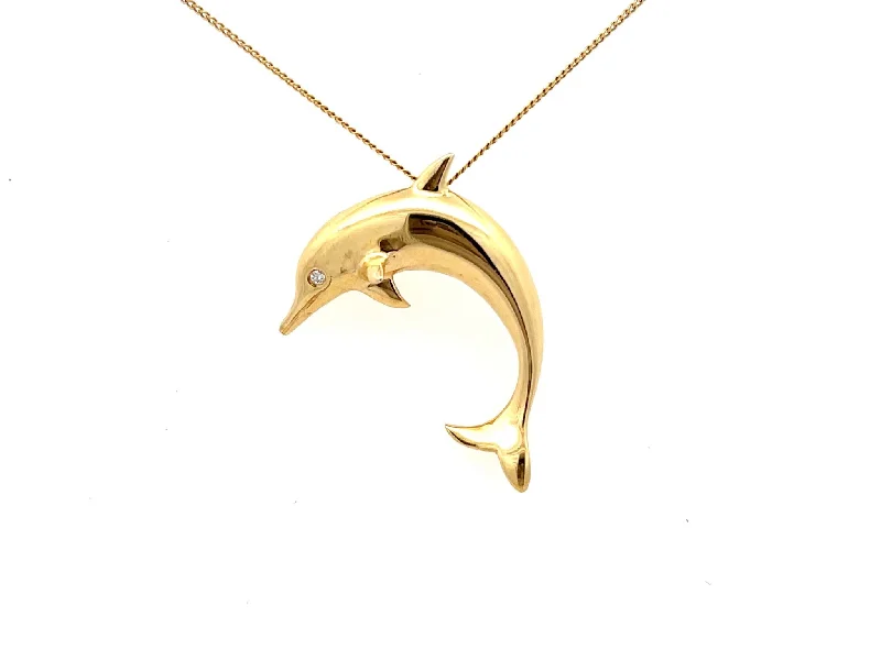 Birthstone Necklaces For Personalized Gifts-Dolphin Diamond Eye Necklace in 18k Yellow Gold