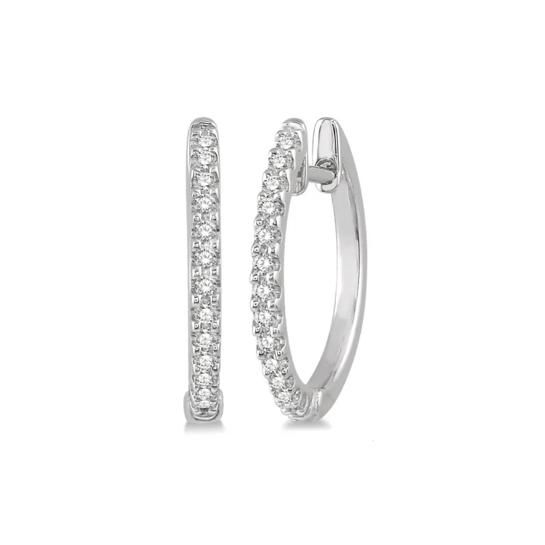 Stylish Resin Earrings For Trendy Looks-1/5 Ctw Round Cut Diamond Hoop Earrings in 10K White Gold