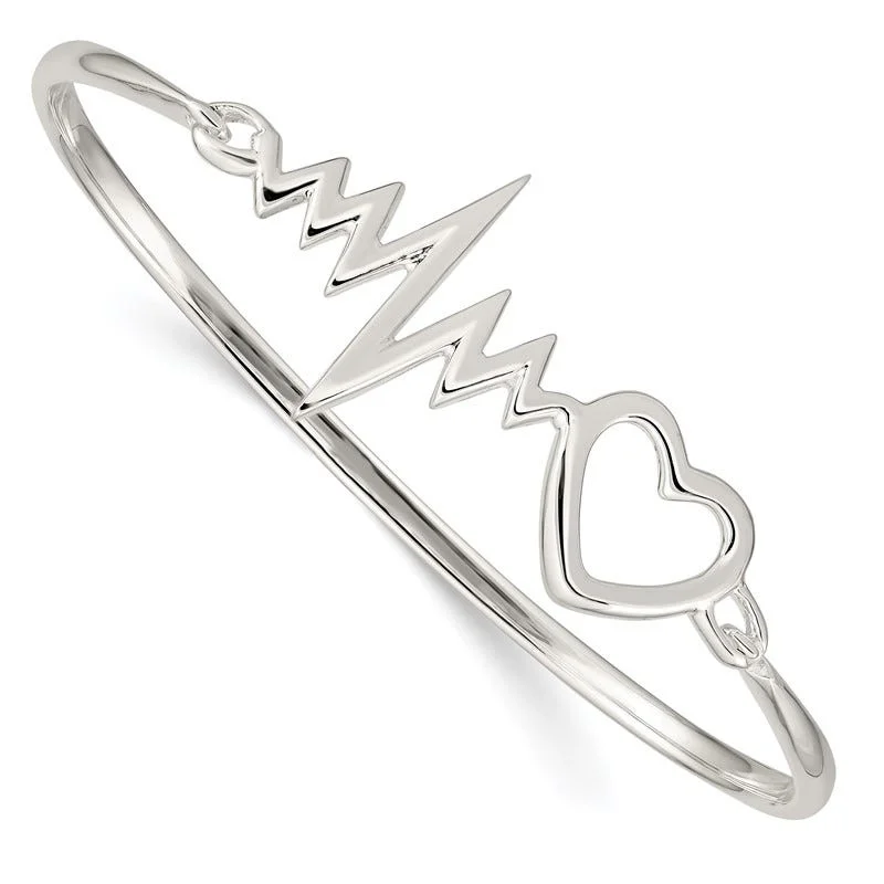 Bangles With Luxe Touch-Sterling Silver Heartbeat Hinged Bangle