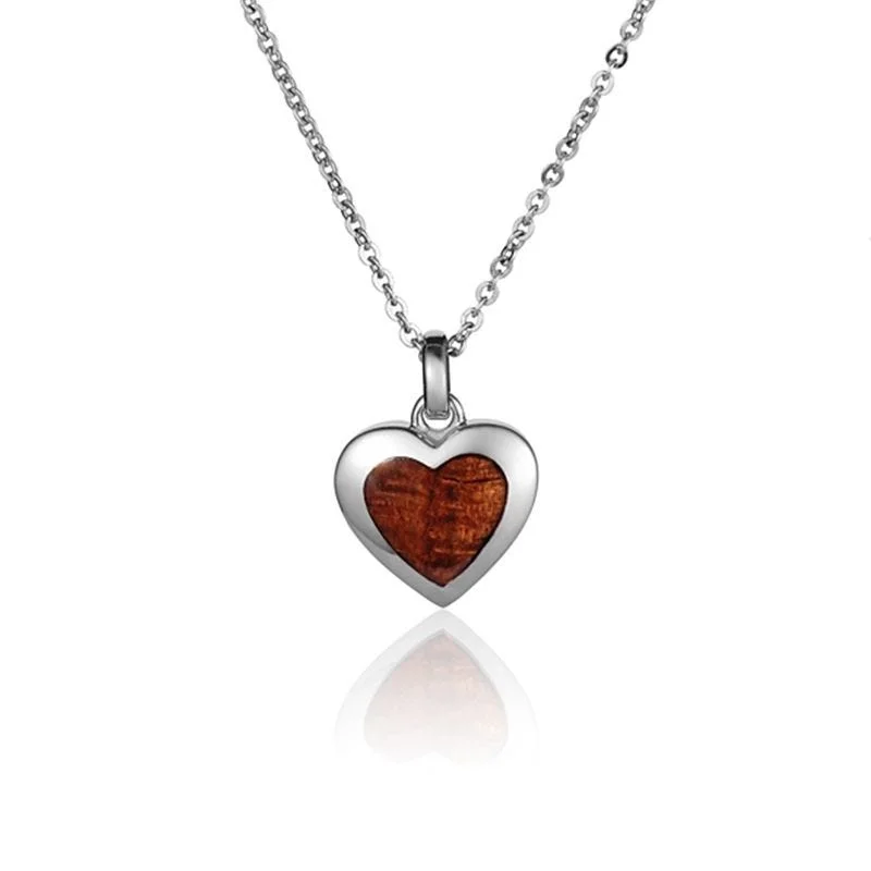 Trendy Gemstone Necklaces For Fashionistas-Sterling Silver Koa Wood Heart Pendant18" Necklace