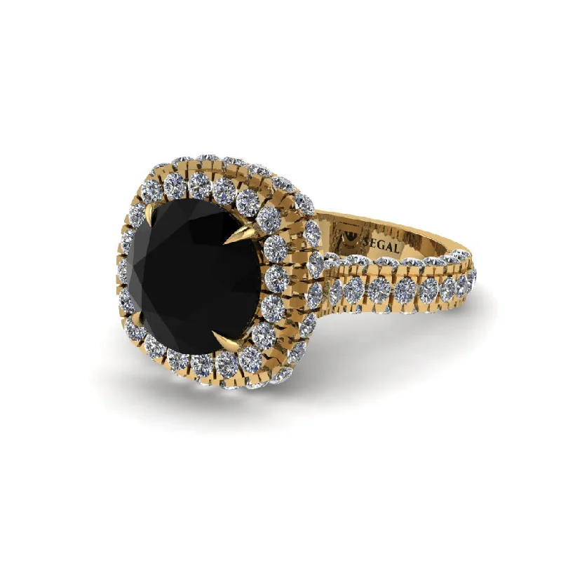 Simple Promise Rings For Couples-Black Diamond Pave Double Halo Engagement Ring - Eve No. 7