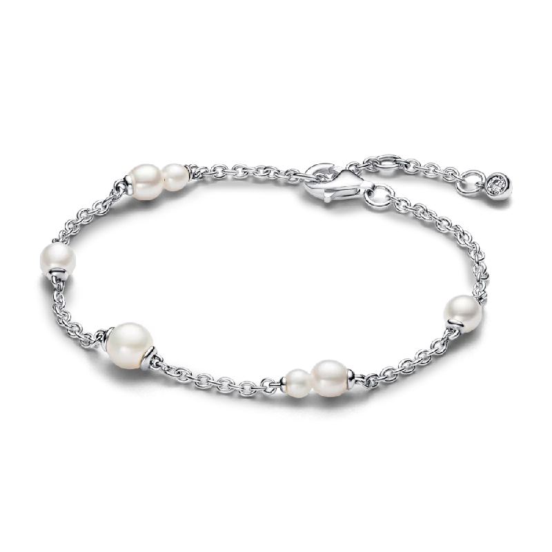 Bracelets For Masculine Appeal-Treated Freshwater Cultured Pearl Station Chain Bracelet