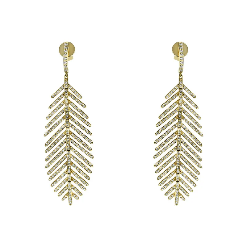 Vintage Style Stud Earrings-Feather Diamond Dangle Earrings