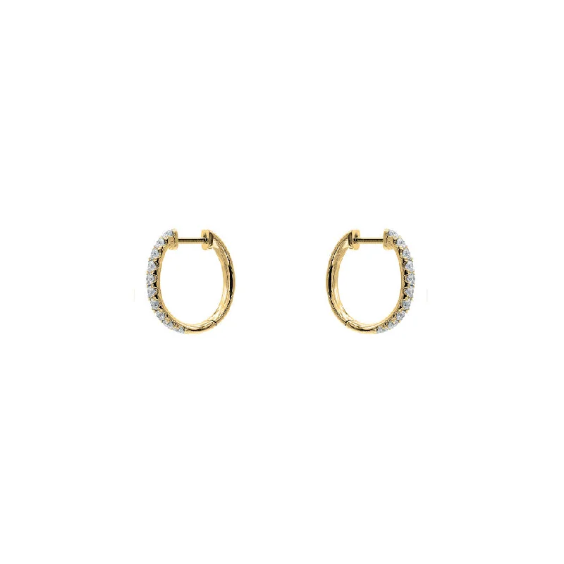 Modern Hoop Earrings For Trendy Looks-18 Karat Yellow Gold Small Oval Diamond Hoops