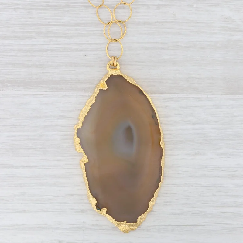 Custom Heart Shape Necklaces For Girlfriend Gifts-New Nina Nguyen Agate Slice Statement Pendant Necklace Sterling Gold Vermeil 30"