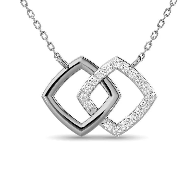 Beautiful Long Pendant Necklaces For Fashionistas-Diamond 1/6 ct tw Symatrical Square Necklace  in 10K White Gold