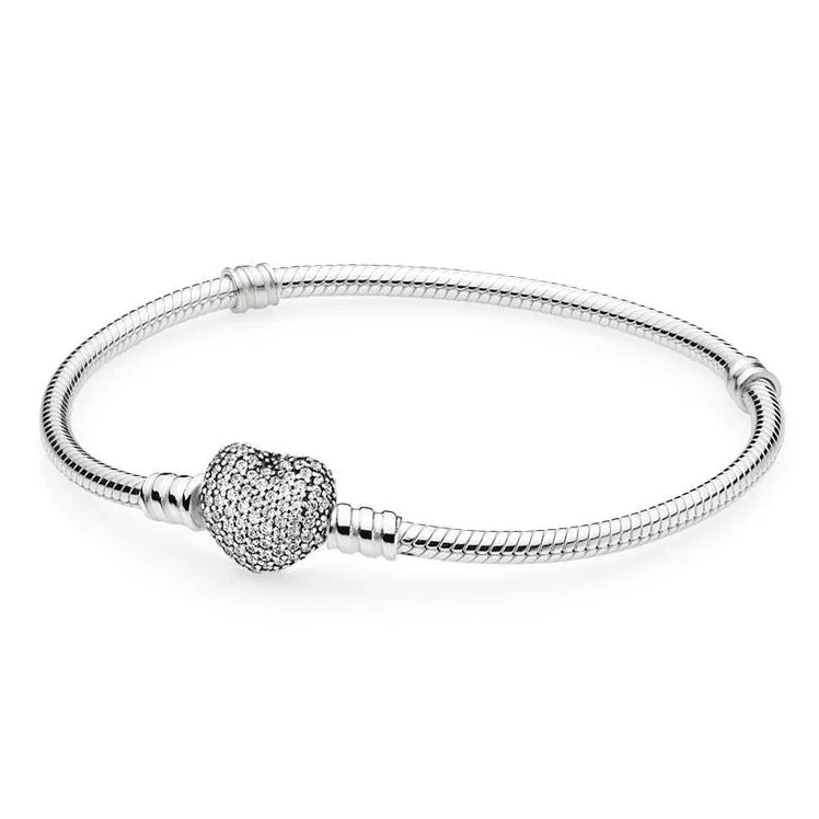 Bracelets With Zigzag Patterns-Pandora Pave Heart Bracelet 590727CZ