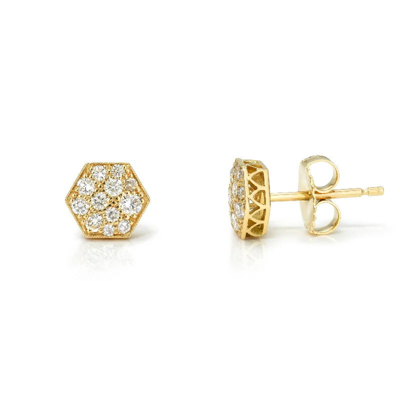 Modern Resin Earrings For Bold Statements-HEXAGON COBBLESTONE STUDS