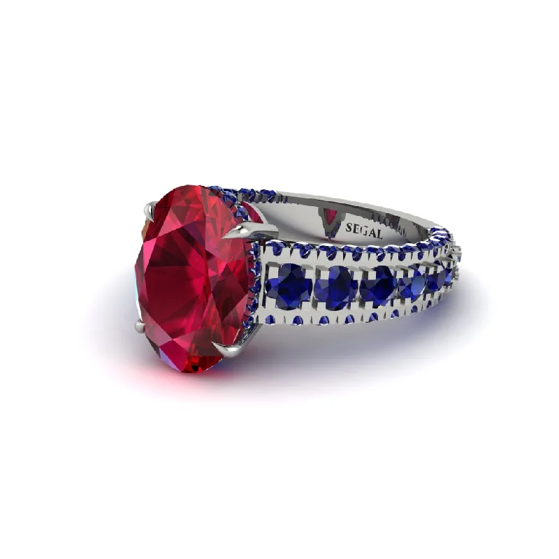 Personalized Name Rings For Special Gifts-4ct Oval Cut Ruby Pave Engagement Ring - Selah No. 72