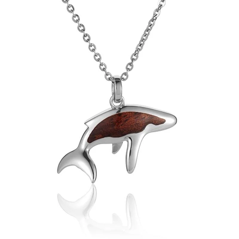 Stylish Bar Necklace For Fashion Forward-Sterling Silver Koa Wood Whale Pendant18" Necklace