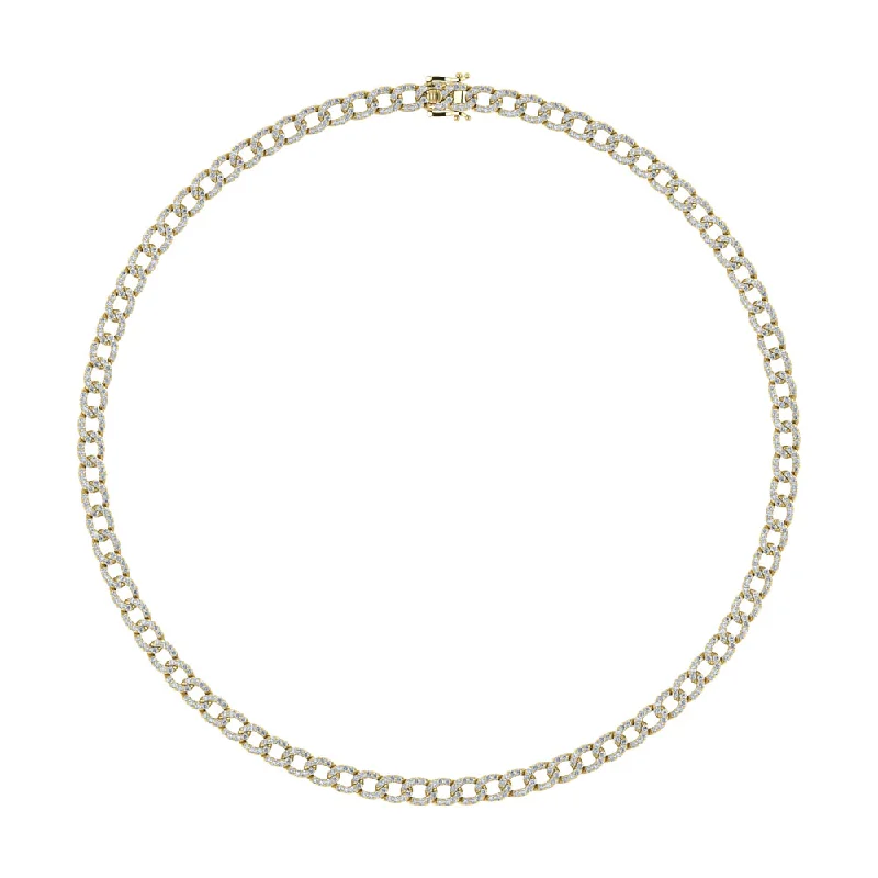 Elegant Layered Necklaces For Special Events-Diamond 7 5/8 Ct.Tw. Cuban Necklace in 14K Yellow Gold